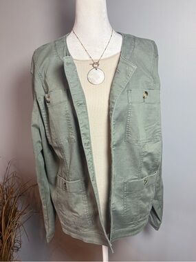 Soft Surroundings Monterey Utility Jacket Green Embroidered Sleeve NWT Large